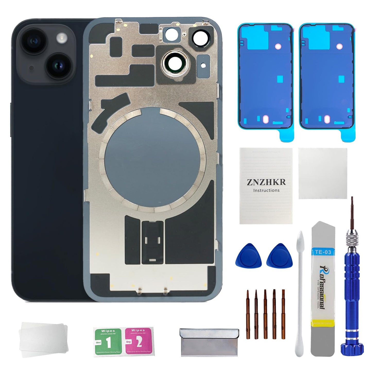 14 Back Glass Replacement with Metal Camera Frame &Magnet for iPhone 14(6.1-inch Red) & Includes Replacement Tools