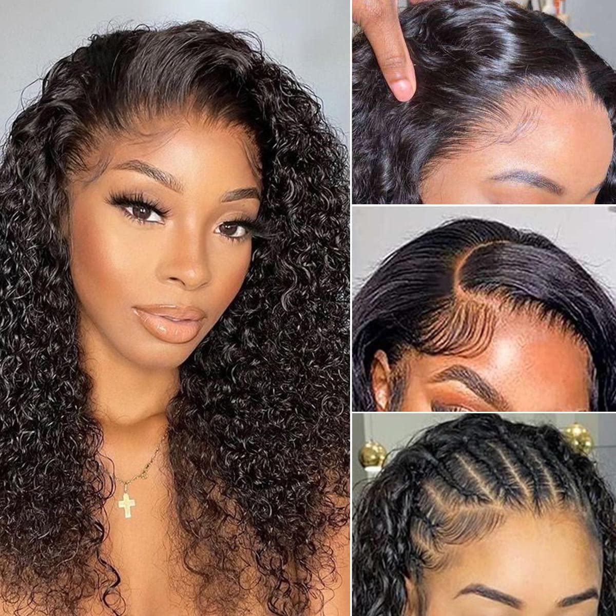 13x4 Lace Front Wigs Human Hair Pre Plucked 180 Density Brazilian Wet and Wavy Human Hair Wigs for Black Women Glueless Curly Lace Frontal Wig Natural Color (22 Inch)