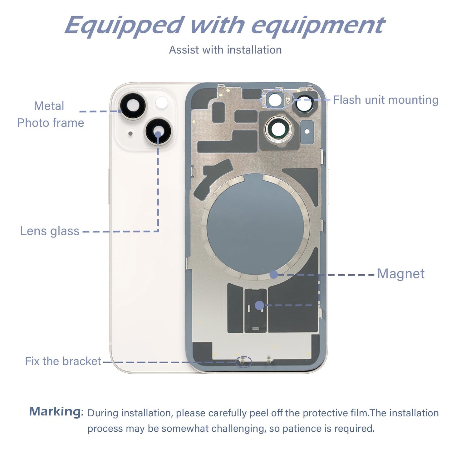 14 Back Glass Replacement with Metal Camera Frame &Magnet for iPhone 14(6.1-inch Red) & Includes Replacement Tools