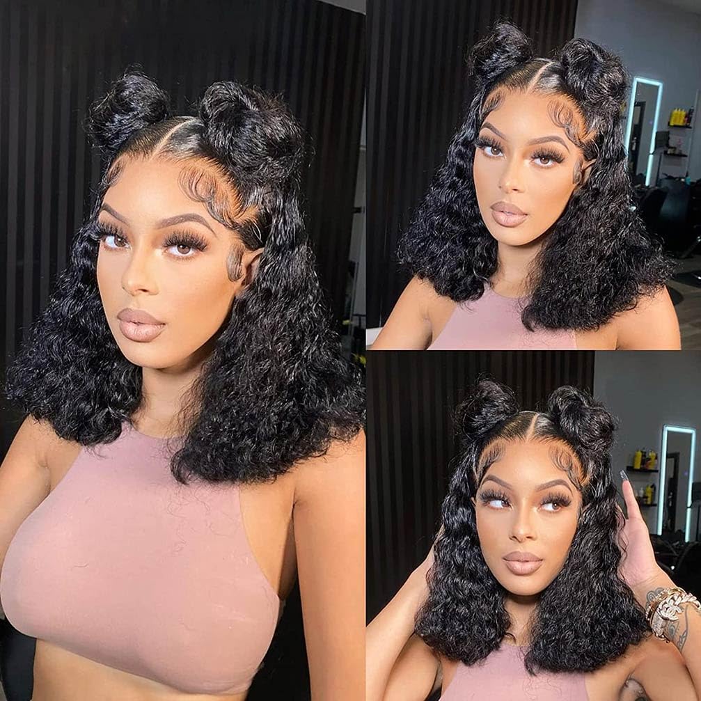 13x4 Lace Front Wigs Human Hair Pre Plucked 180 Density Brazilian Wet and Wavy Human Hair Wigs for Black Women Glueless Curly Lace Frontal Wig Natural Color (22 Inch)