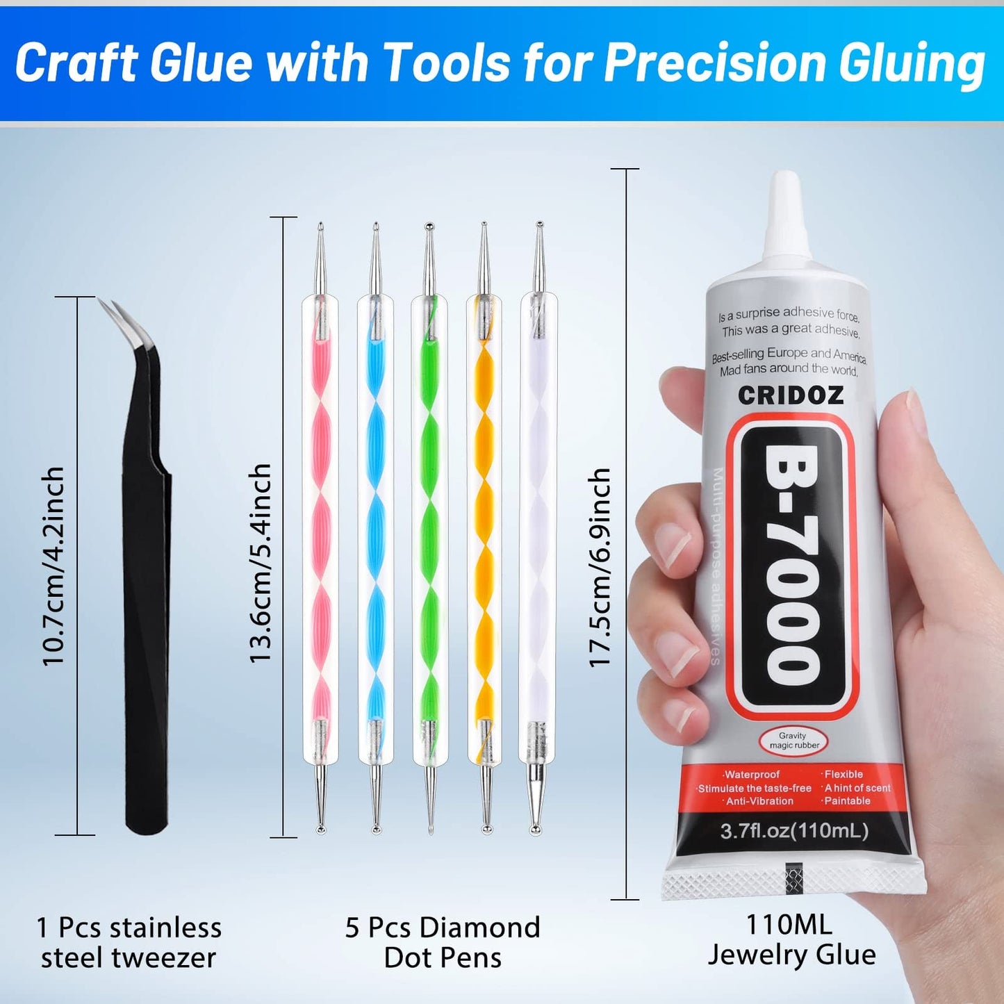 Upgrade T-7000 Black Adhesive Glue for Phone, Cridoz 110ml Waterproof Jewelry Glue Precision Craft Adhesive for Cell Phone Screen Repair Glass Wood Crafts Metal and Stones