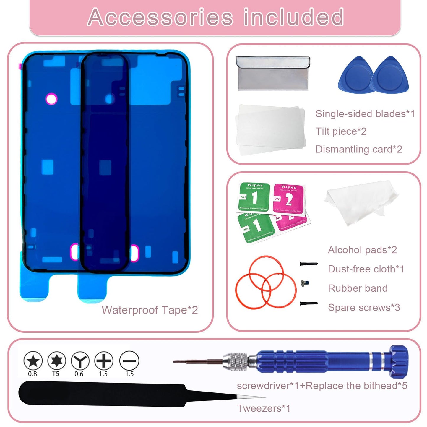 15 Back Glass Replacement with Wireless Charging Flex Cable and Camera Frame All Parts for iPhone 14 (6.1 Inch,Black) Replacement of Equipment Waterproof Tape