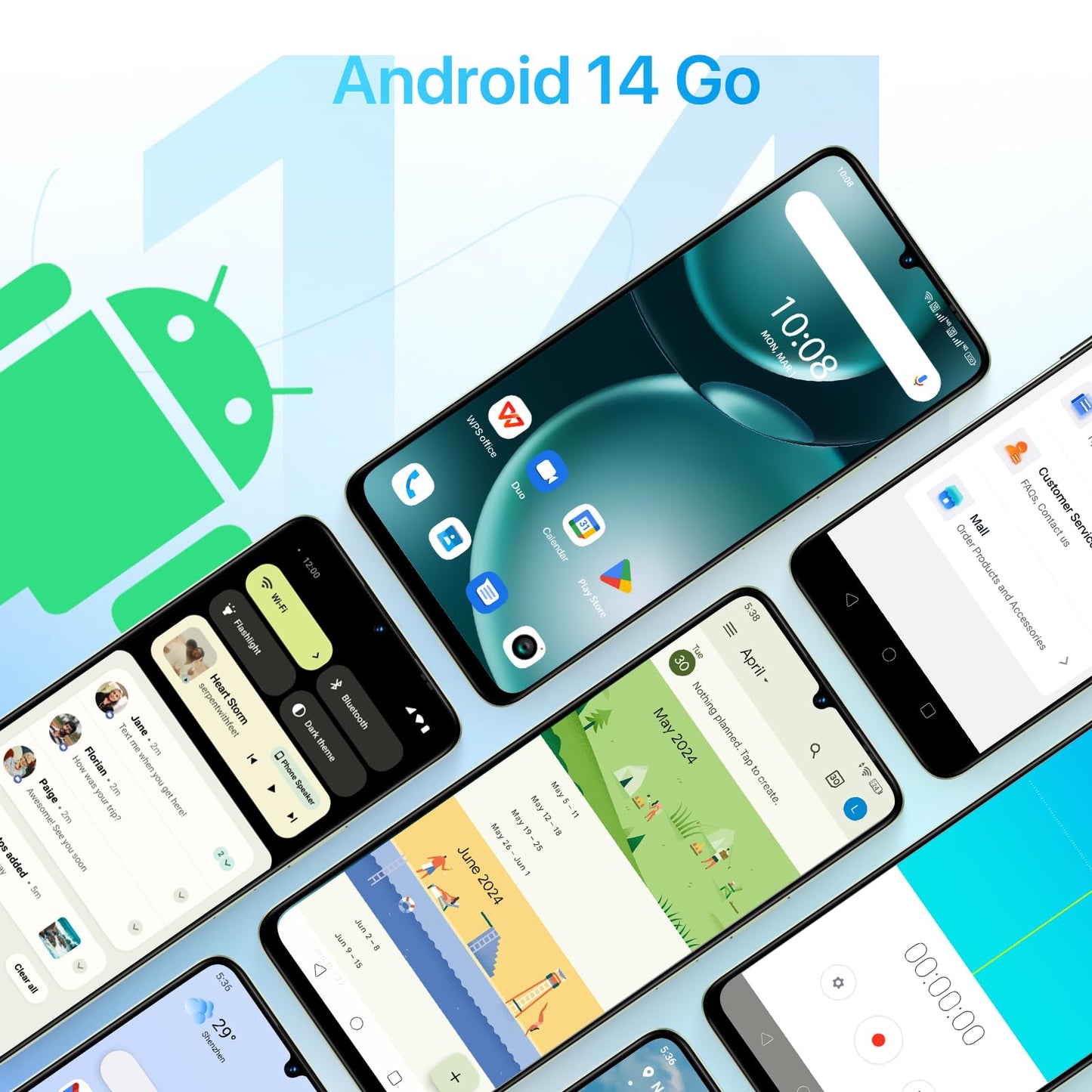UMIDIGI G9A Unlocked Phones, Android 14 Go Cell Phone, 8GB+64GB/TF 1TB Expend Octa-Core, 4G Dual SIM Card, 3.5mm Headphone Jack 6.75" HD+Display Phones, AI Face Unlock Android Phone,5000mAh,GPS