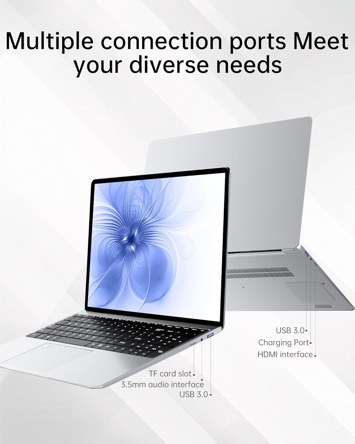 15.6“ 16GB RAM+512GB Laptop Computer, 4C4T N95 1.7-3.4GHz Win11 Notebook Computer, Fingerprint Reader, 8000mAh Battery PC, WiFi 2.4/5GHz, Bluetooth 4.2, Silver