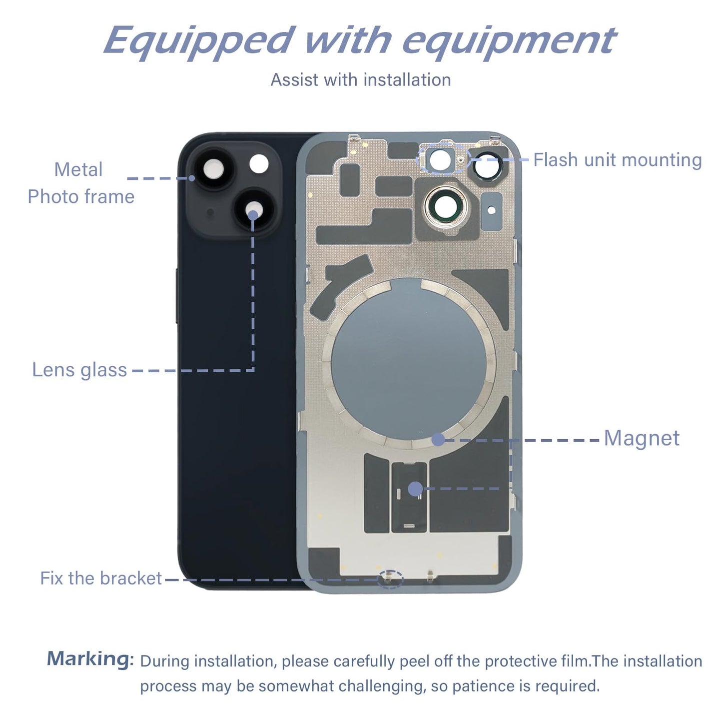 14 Back Glass Replacement with Metal Camera Frame &Magnet for iPhone 14(6.1-inch Red) & Includes Replacement Tools