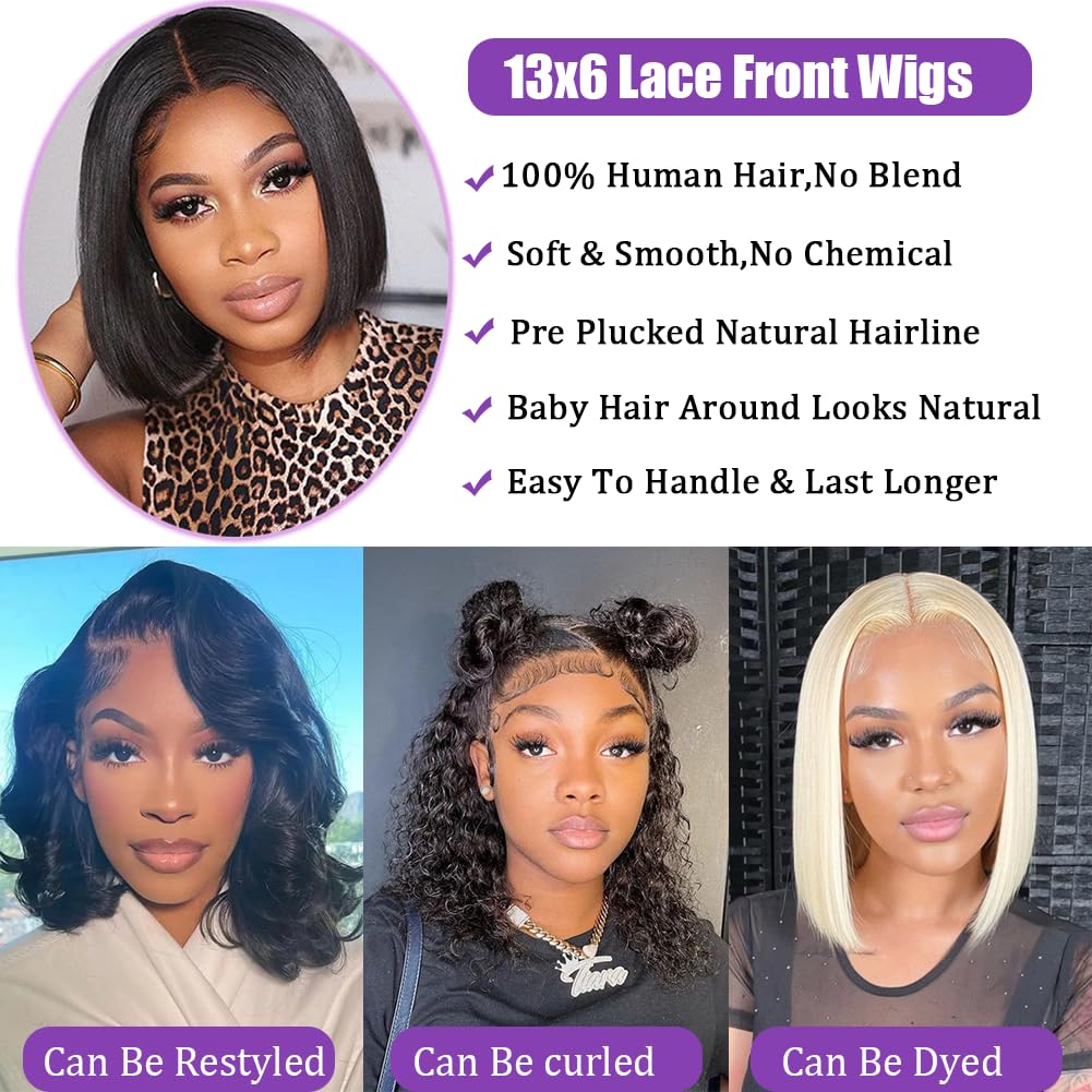 14 Inch Bob Wig Human Hair 13x6 Hd Transparent Lace Front Wigs Human Hair Pre Plucked Glueless Bob Wig 180% Density Short Straight Bob Wigs For Women
