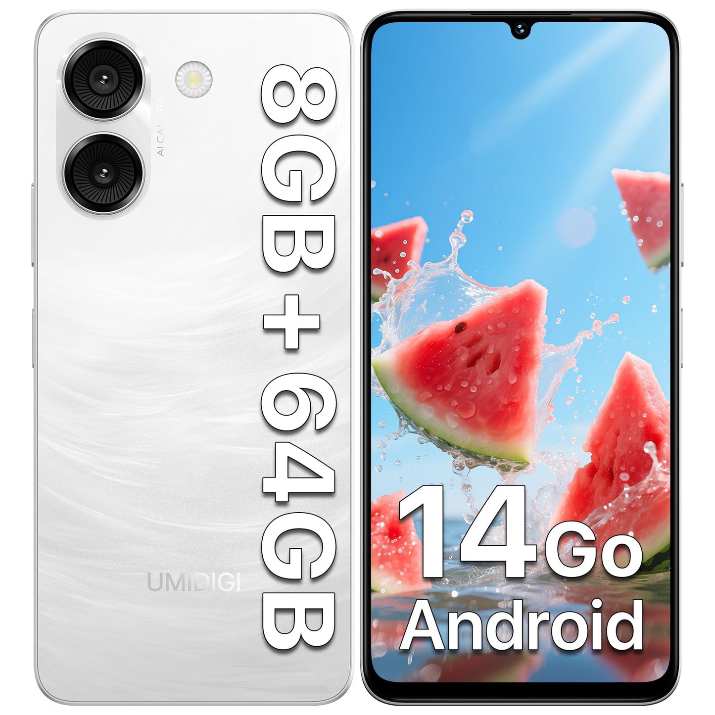 UMIDIGI G9A Unlocked Phones, Android 14 Go Cell Phone, 8GB+64GB/TF 1TB Expend Octa-Core, 4G Dual SIM Card, 3.5mm Headphone Jack 6.75" HD+Display Phones, AI Face Unlock Android Phone,5000mAh,GPS