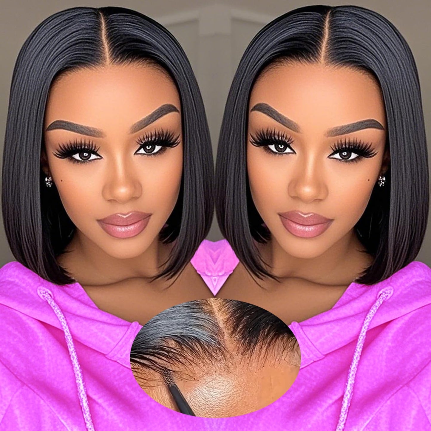 14 Inch Bob Wig Human Hair 13x6 Hd Transparent Lace Front Wigs Human Hair Pre Plucked Glueless Bob Wig 180% Density Short Straight Bob Wigs For Women
