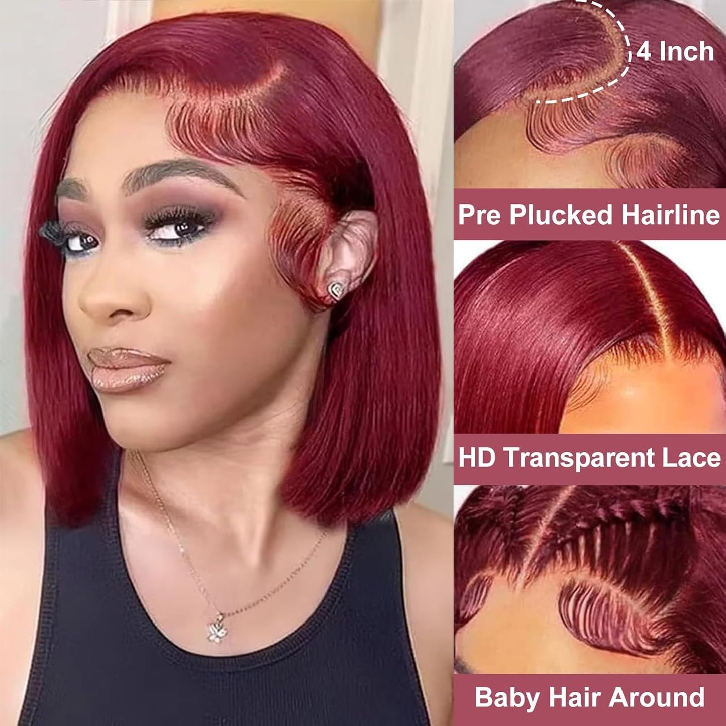 Wear and Go Glueless Bob Wig Human Hair Pre Plucked Pre Cut 180% Density 5x5 HD Transparent Lace Front Wigs Human Hair for Black Women Short Straight Bob Wigs No Glue Lace Closure Wigs 10 Inch