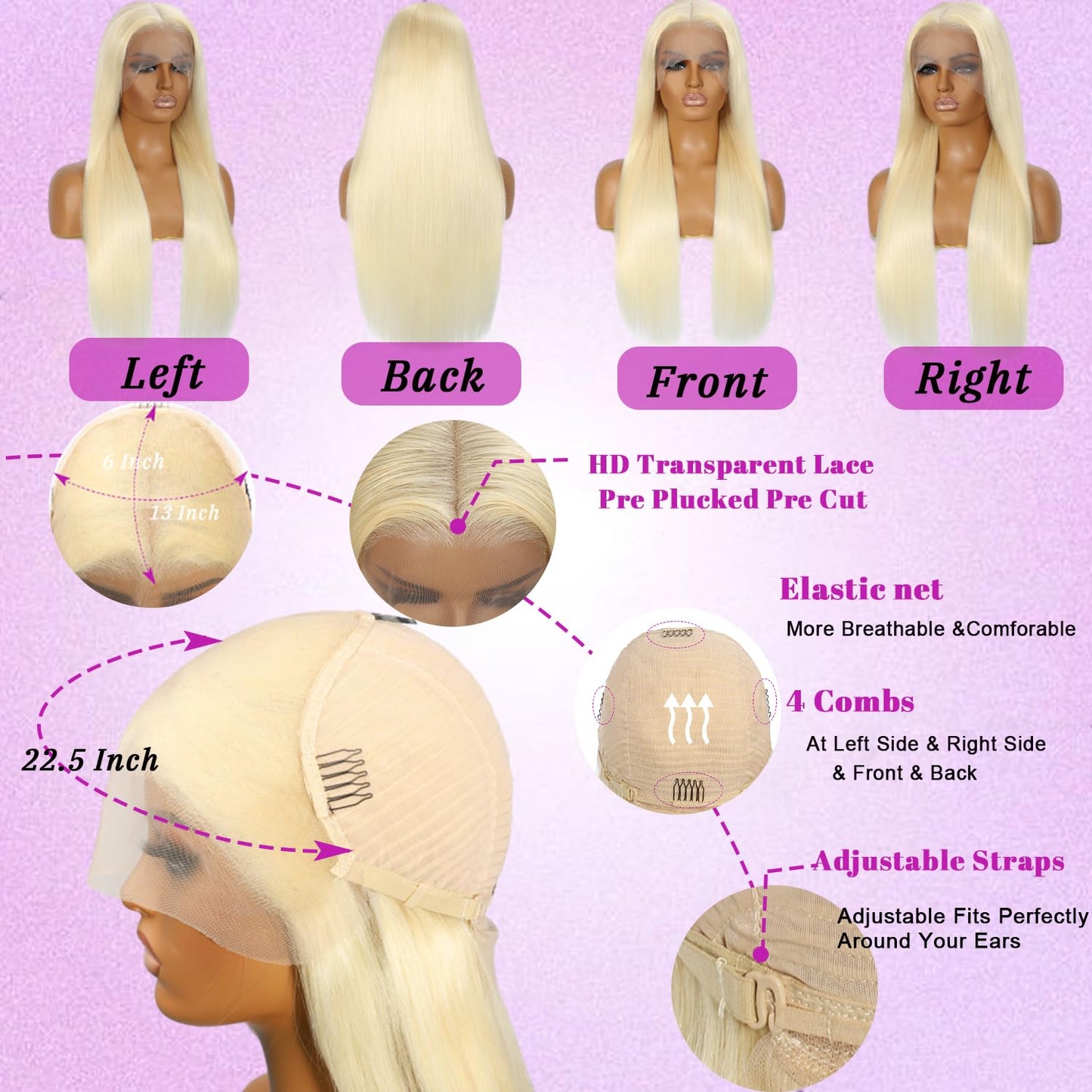 32 Inch 613 13x6 Lace Front Wigs Human Hair Straight Blonde Wig 180% Density 613 Lace Front Wig Human Hair for Women, Pre Plucked, Minimal Shedding, Soft Texture, Natural Look for Daily Wear