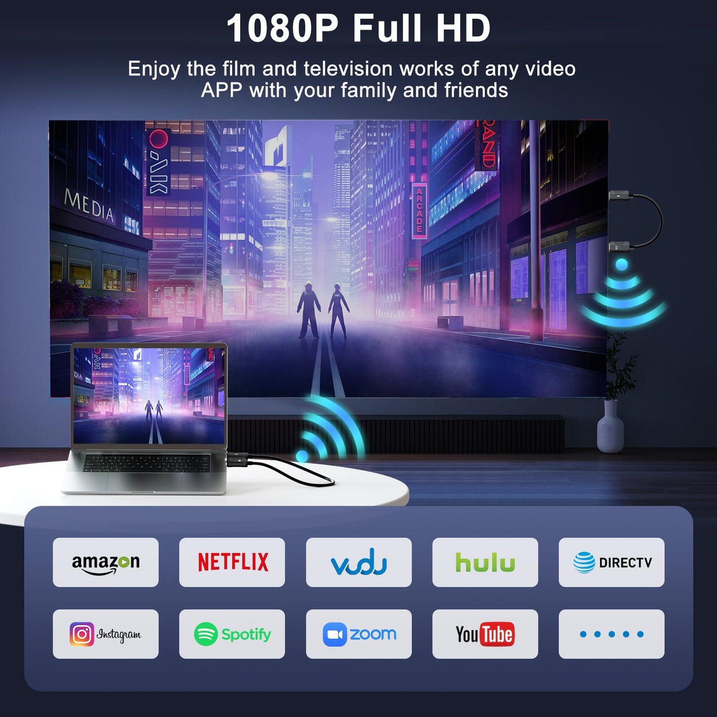 Wireless HDMI Transmitter and Receiver 4K Decode 1080P Output, HDMI Wireless Extender, Plug & Play, Support 2.4/5GHz for Streaming Video and Audio to Monitor from Laptop/Pc/Tv Box (Black)