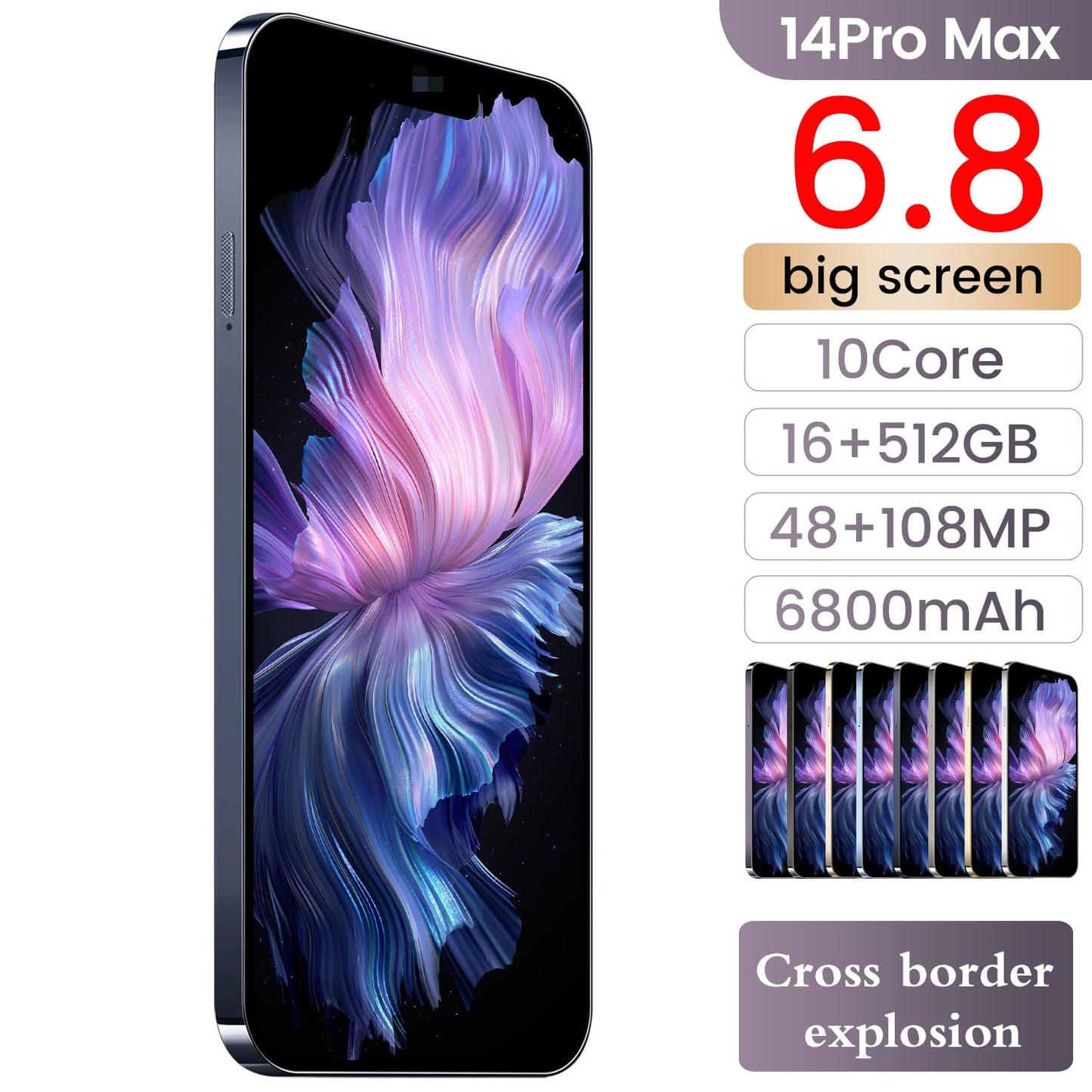 14PROMA X Unlocked Cell Phone,Long Battery Life 6.82" HD Screen Unlocked Phones,Android13 12+512GB Smartphone with 128G Memory Card,Dual SIM/Fingerprint Lock/Face ID/GPS (Purple)