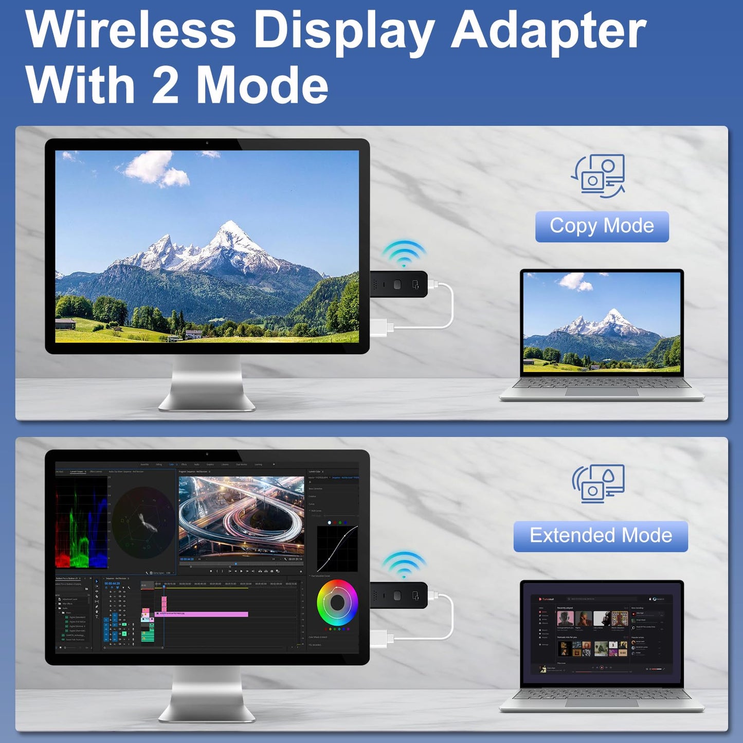 Wireless HDMI Display Dongle Adapter 2025, 1080P Plug & Play HDMI Extender Wireless Receiver for Smartphone/PC/Laptop to TV/Monitor/Projector, HD Streaming Video/Audio/File, Airplay & Miracast Support