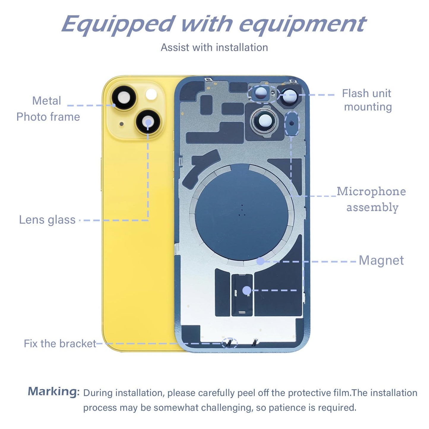 14 Back Glass Replacement with Metal Camera Frame &Magnet for iPhone 14(6.1-inch Red) & Includes Replacement Tools