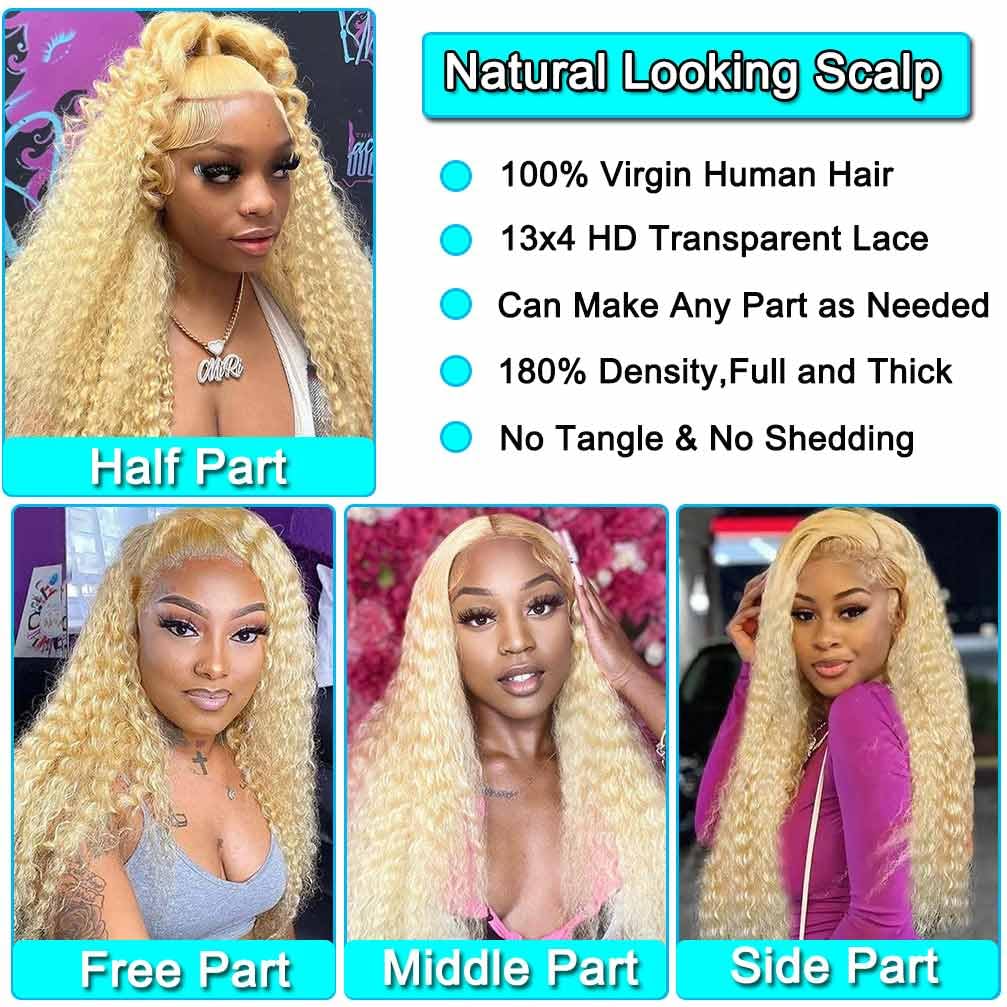 13x4 Lace Front Wigs Human Hair Pre Plucked 180 Density Brazilian Wet and Wavy Human Hair Wigs for Black Women Glueless Curly Lace Frontal Wig Natural Color (22 Inch)
