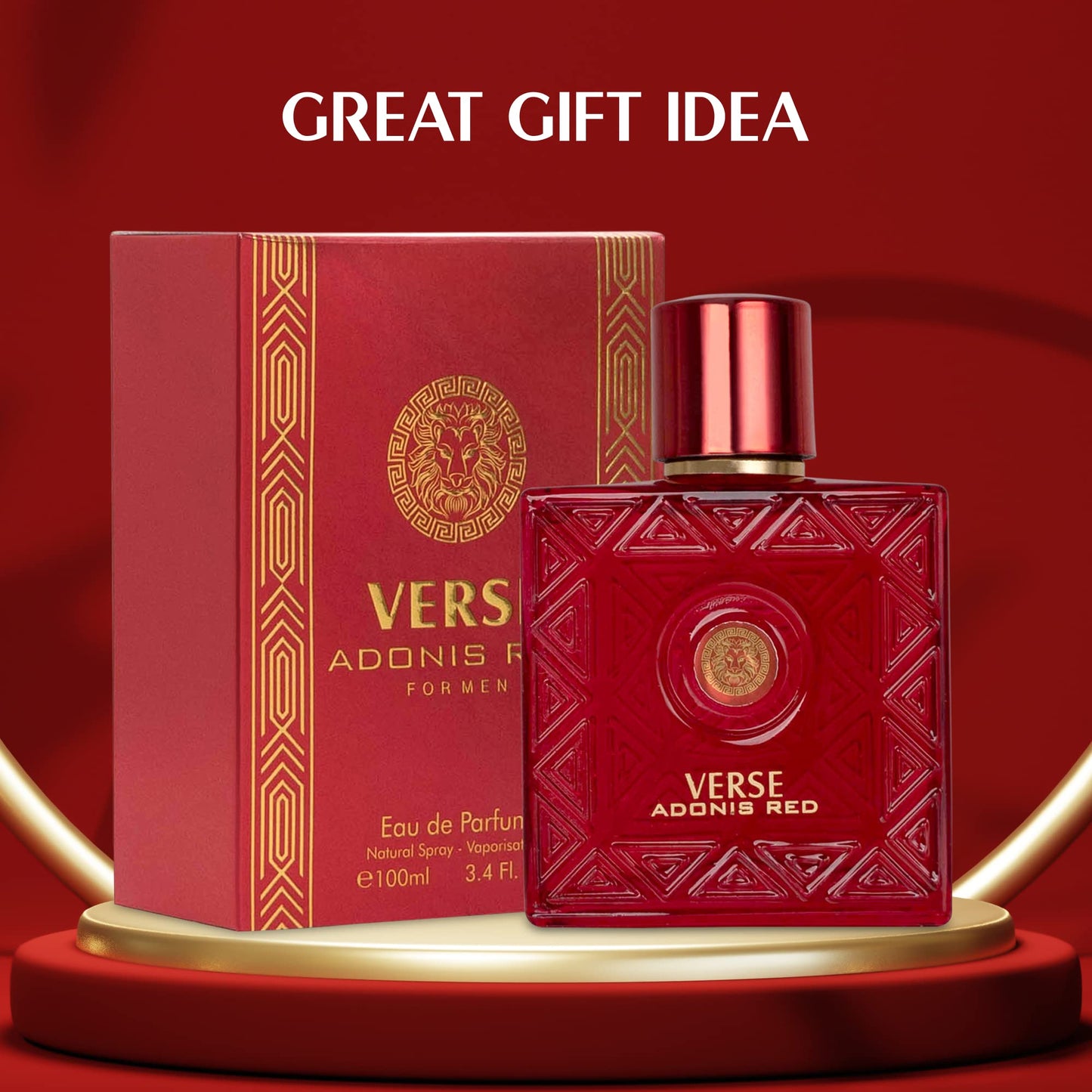 Verse Adonis Red for Men - 100ml Eau De Parfum Spray - Fruity Warm & Floral Fragrance Smell Fresh All Day Long Lasting Includes NovoGlow Carrying Pouch Gift for All Occasions