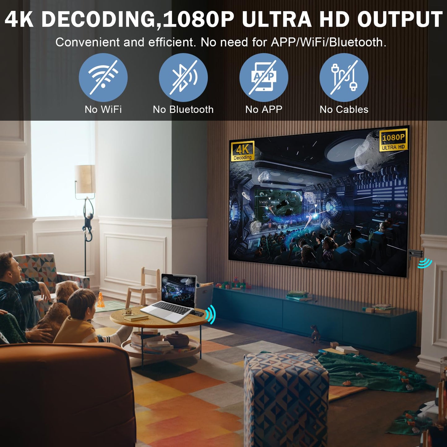 Wireless HDMI Transmitter and Receiver,2025 Upgraded LED Display,4K Decode & 1080P Output,Plug and Play Portable 2.4G/5G Wireless HDMI Extender,Compatible with PC/Laptop/Camera/HDTV/Projector/TV Box
