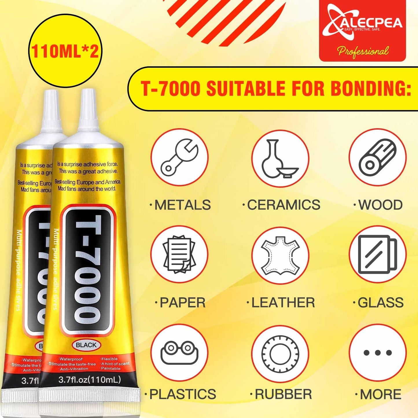 ALECPEA Upgrade T-7000 Black Adhesive Glue - 2PCS 15ml | High-Performance Waterproof Adhesive for Precision Repairs, Perfect for Phone, Electronics, Jewelry, and Crafts