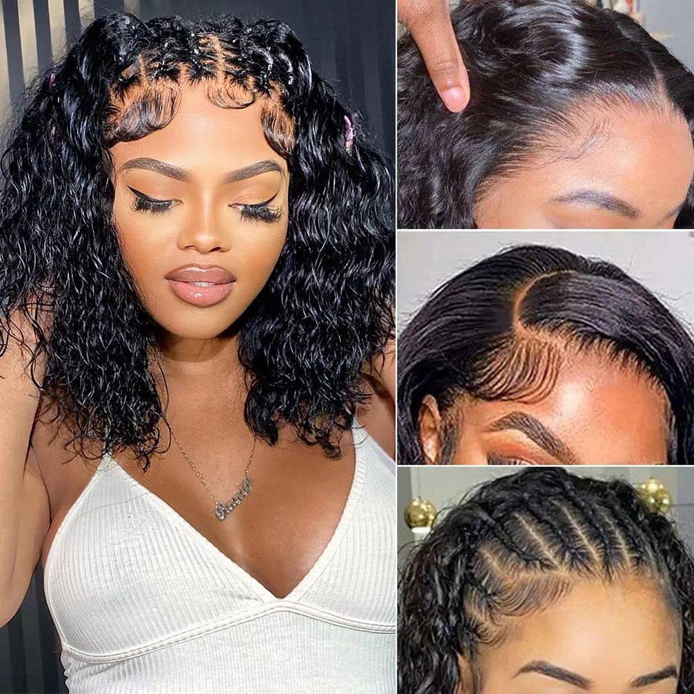 13x4 Lace Front Wigs Human Hair Pre Plucked 180 Density Brazilian Wet and Wavy Human Hair Wigs for Black Women Glueless Curly Lace Frontal Wig Natural Color (22 Inch)
