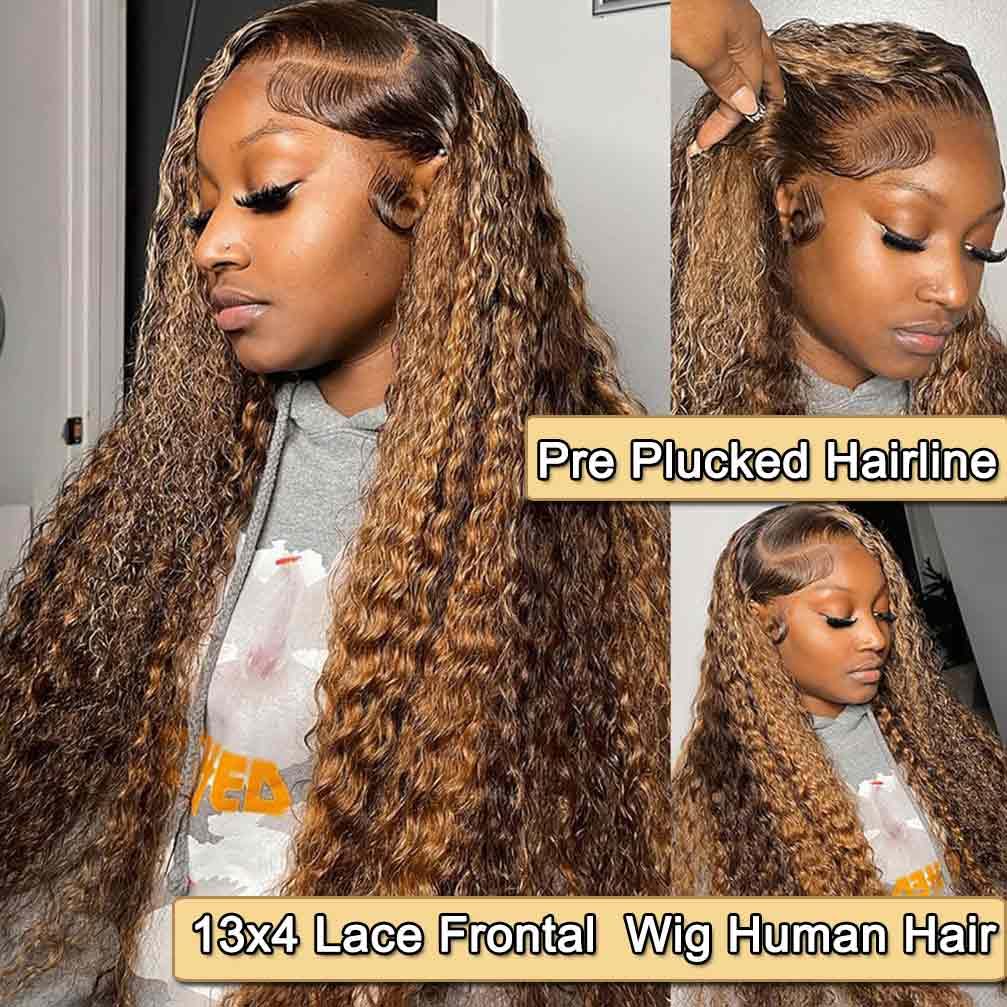 13x4 Lace Front Wigs Human Hair Pre Plucked 180 Density Brazilian Wet and Wavy Human Hair Wigs for Black Women Glueless Curly Lace Frontal Wig Natural Color (22 Inch)