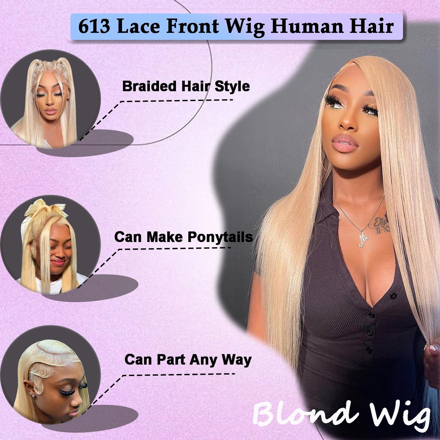 32 Inch 613 13x6 Lace Front Wigs Human Hair Straight Blonde Wig 180% Density 613 Lace Front Wig Human Hair for Women, Pre Plucked, Minimal Shedding, Soft Texture, Natural Look for Daily Wear
