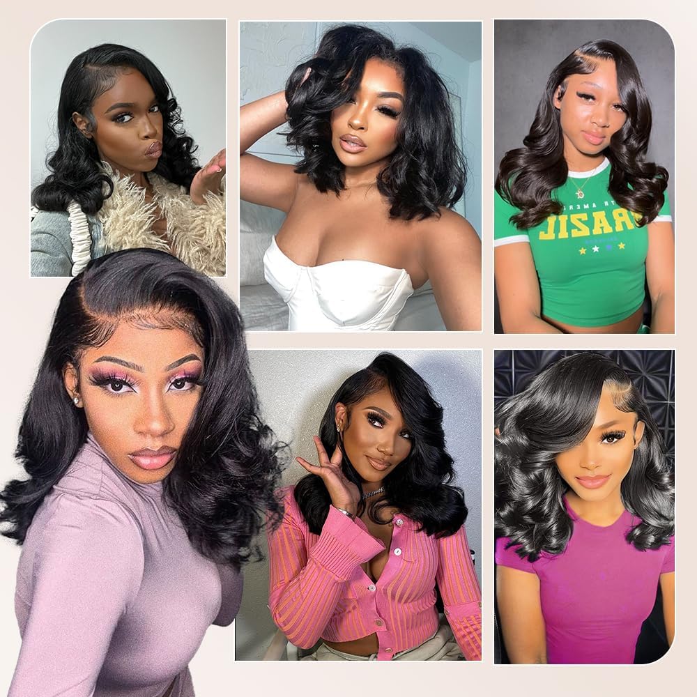 Wear and Go Glueless Wigs Pre Plucked Pre Cut 4x4 Body Wave Bob Wig Human Hair wigs for black women Short Bob Wig Human Hair 180 dentisty natrual color 14inch