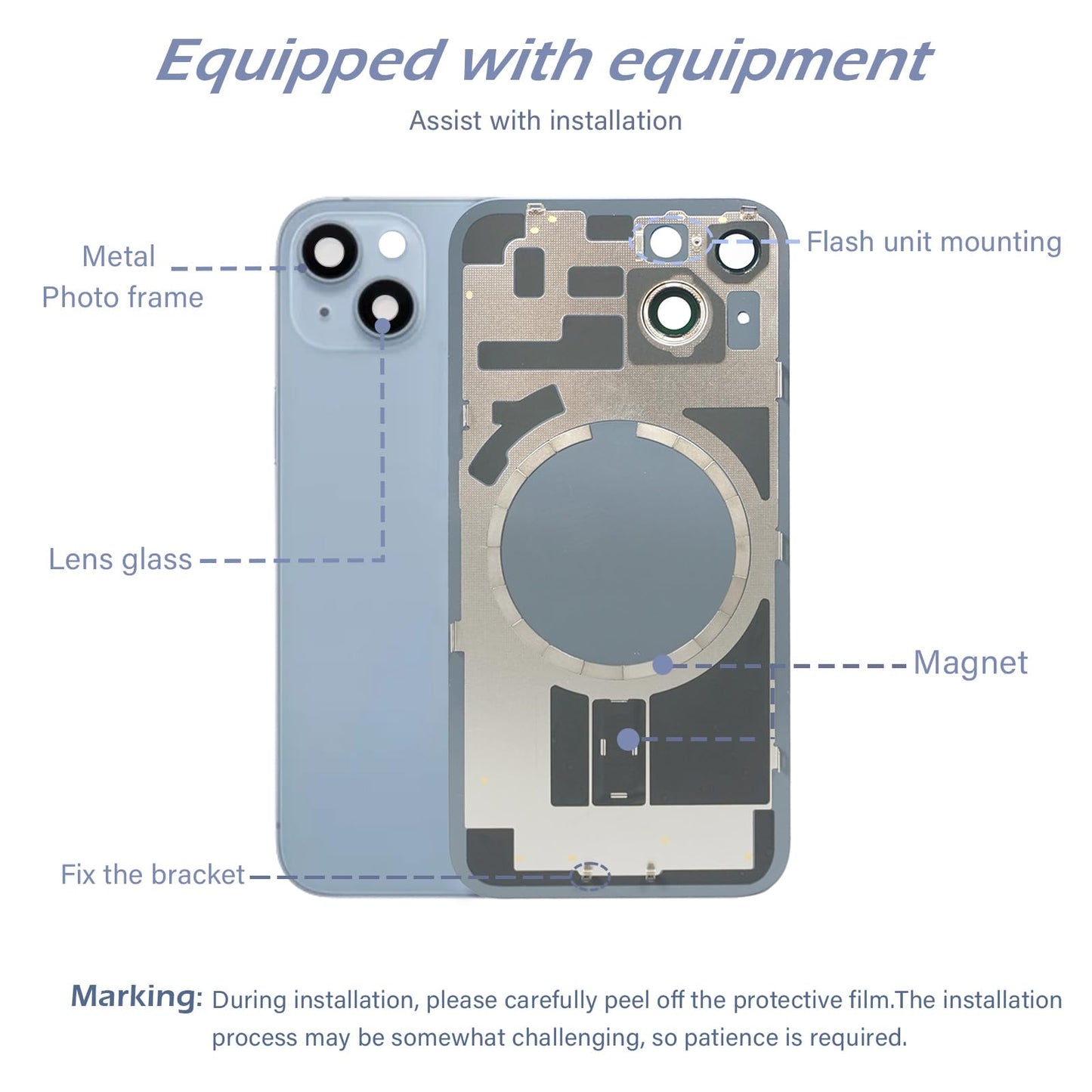14 Back Glass Replacement with Metal Camera Frame &Magnet for iPhone 14(6.1-inch Red) & Includes Replacement Tools