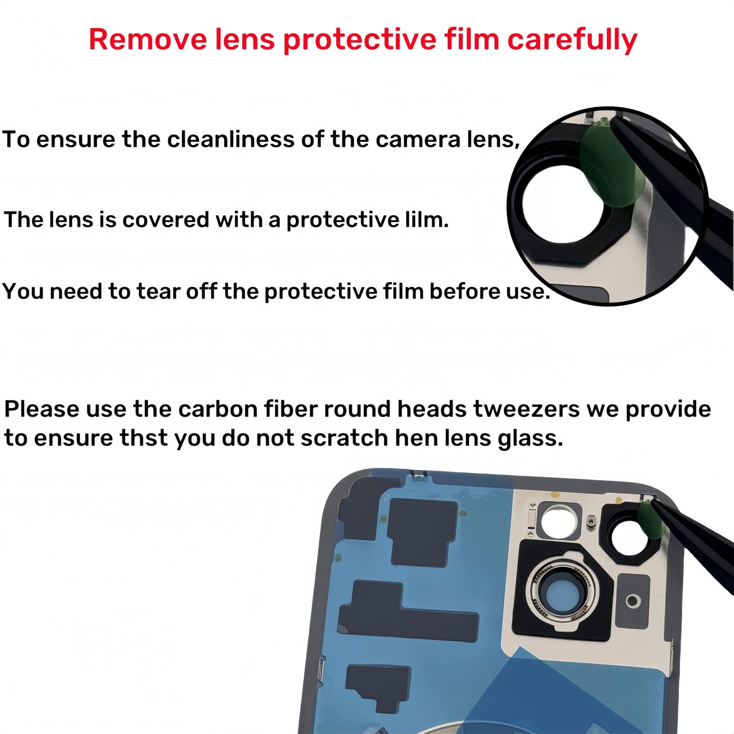 15 Plus Back Glass Replacement for iPhone 15 Plus Rear Back Cover Glass with Waterproof and Camera Lens+Professional Repair Tool Kit (Black)