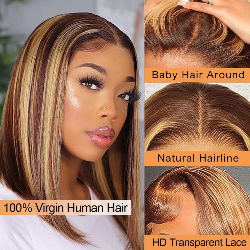 Wear and Go Glueless Bob Wig Human Hair Pre Plucked Pre Cut 180% Density 5x5 HD Transparent Lace Front Wigs Human Hair for Black Women Short Straight Bob Wigs No Glue Lace Closure Wigs 10 Inch