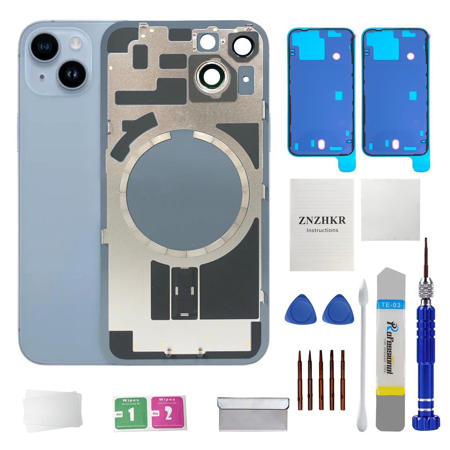 14 Back Glass Replacement with Metal Camera Frame &Magnet for iPhone 14(6.1-inch Red) & Includes Replacement Tools