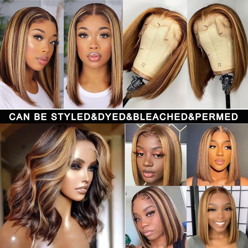 Wear and Go Glueless Bob Wig Human Hair Pre Plucked Pre Cut 180% Density 5x5 HD Transparent Lace Front Wigs Human Hair for Black Women Short Straight Bob Wigs No Glue Lace Closure Wigs 10 Inch