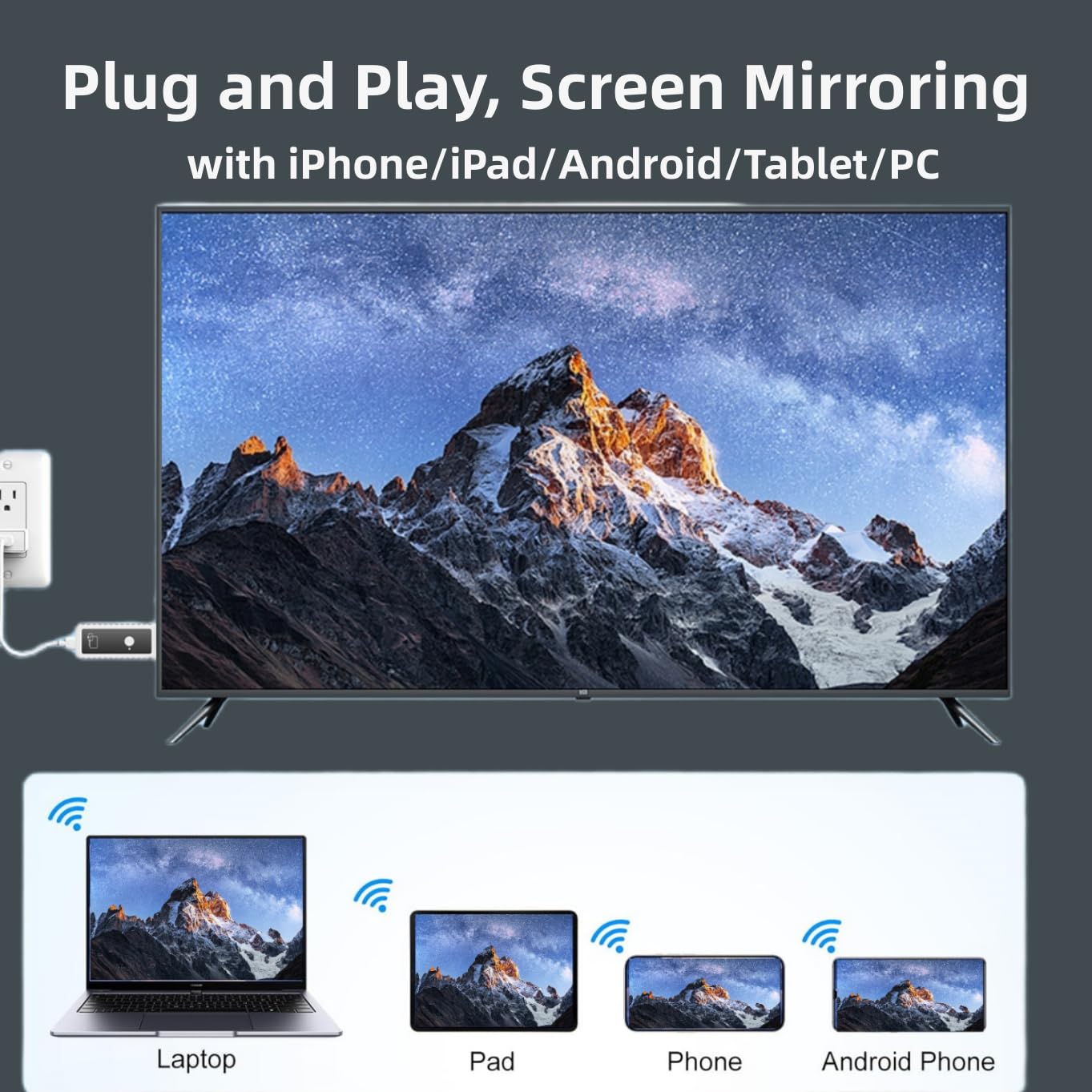 Wireless HDMI Display Dongle Adapter 1080P, Wireless HDMI Transmitter and Receiver 2-in-1, Plug & Play, Screen Mirroring Extender from iPhone Android Laptop to HDTV Projector for AirPlay Miracast DLNA
