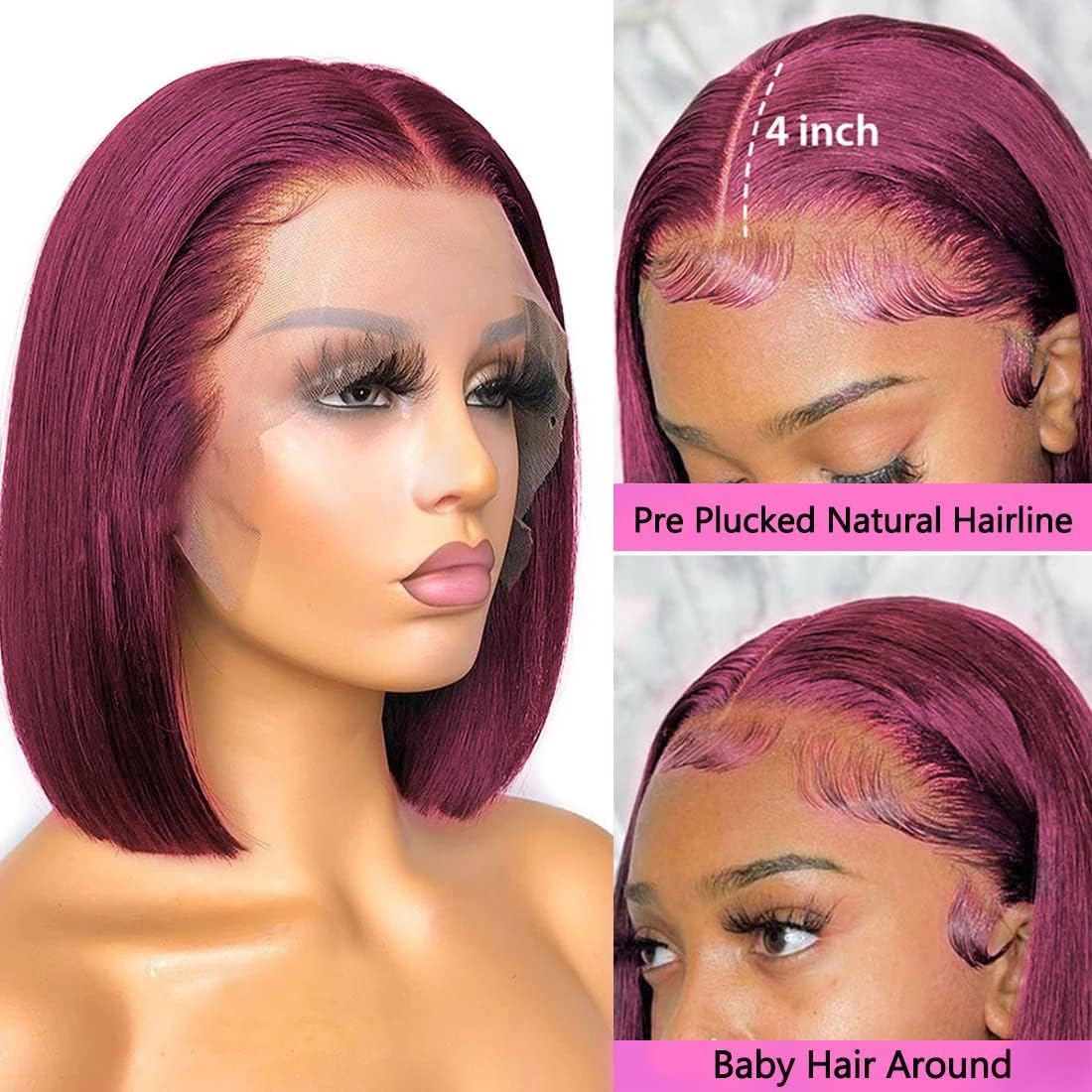 Wear and Go Glueless Bob Wig Human Hair Pre Plucked Pre Cut 180% Density 5x5 HD Transparent Lace Front Wigs Human Hair for Black Women Short Straight Bob Wigs No Glue Lace Closure Wigs 10 Inch
