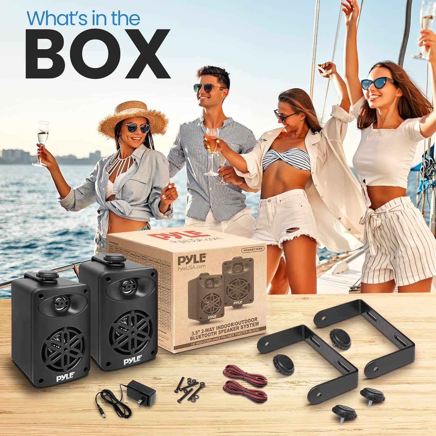 usa Bluetooth Indoor Outdoor Speakers Pair - 200 Watt Dual Waterproof 3.5” 2-Way Full Range Speaker System W/ 1/2” High Compliance Polymer Tweeter - Home, Boat, Patio, Poolside - Pdwrbt36Bk,Black