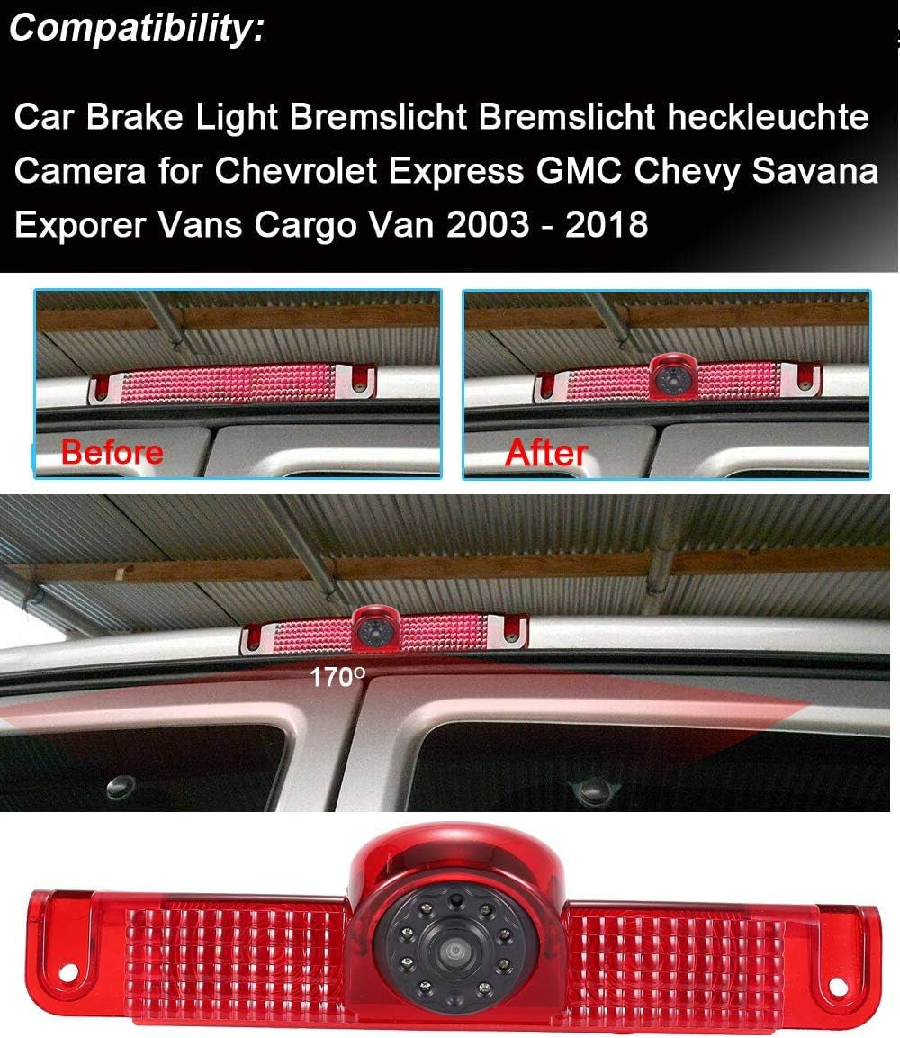 Updated Car Third Roof Mount Brake Lamp Camera with 4.3" Reverse Screen for Chevrolet Express and GMC Savana Vans