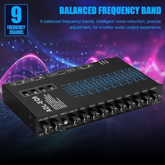 9-Band Car Audio Equalizer with Front, Rear & Auxiliary Outputs - 8V RMS Line Driver, Adjustable EQ for Cars & Yachts, No Battery Needed, Enhances Sound Experience, Durable Iron Construction, Car Audio Accessories, Vehicle Au