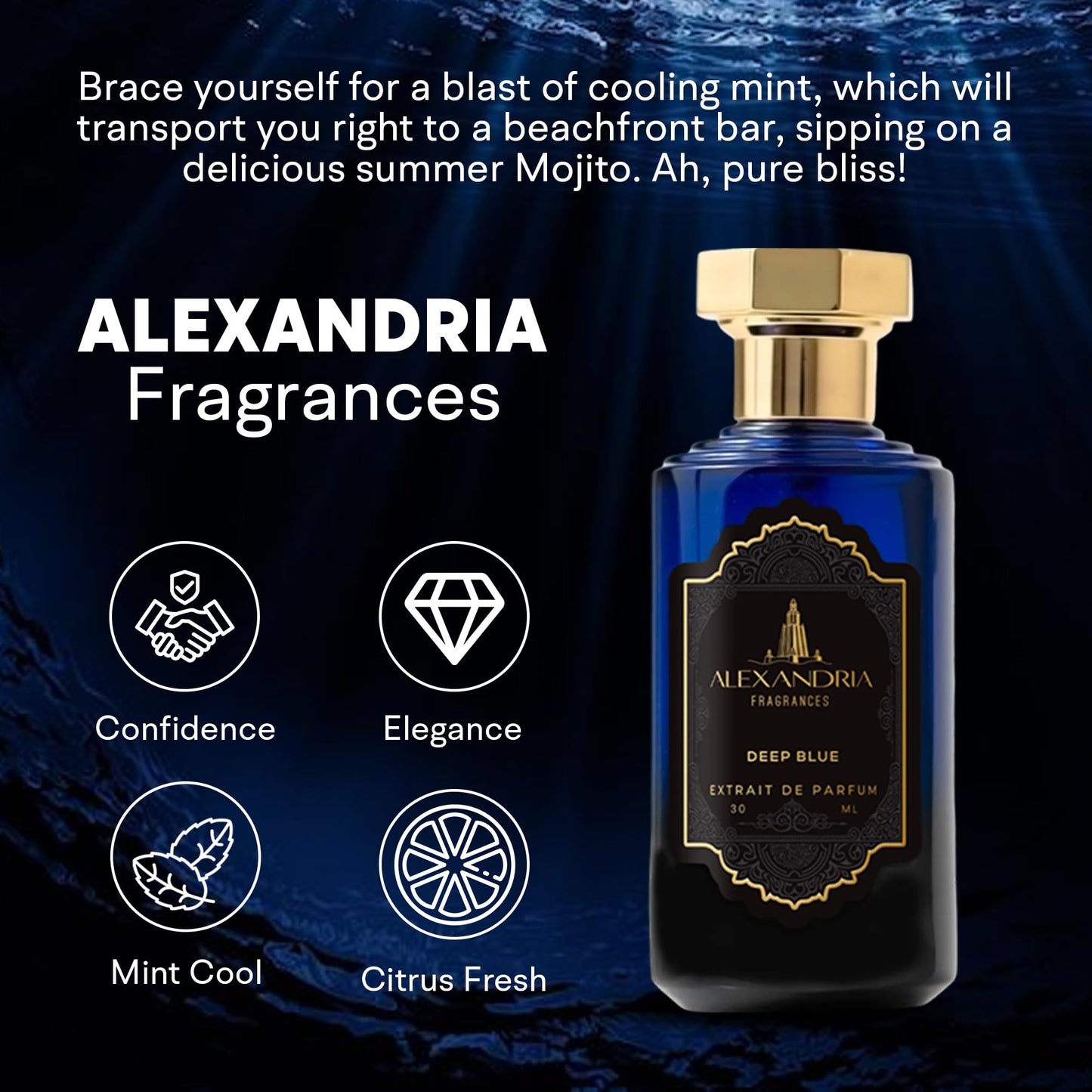 Alexandria Fragrances Deep Blue Perfume - Long Lasting Eau de Parfum for Men and Women - Fresh Citrus Parfum with Mint, Black Currant, Neroli and Musk - Luxury Men’s Cologne for Every Occasion - 10ml