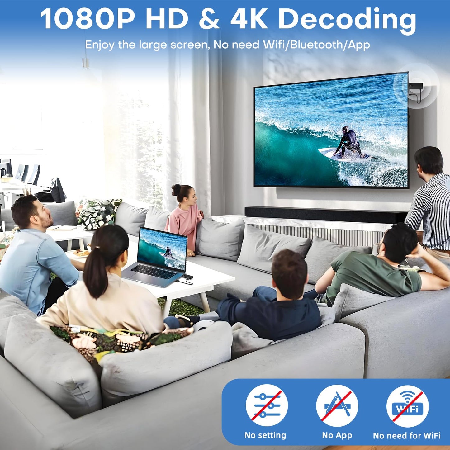 Wireless HDMI for Streaming,Transmitter and Receiver Kit, Built-in Antenna Low-Latency Transmission of 1080P HD Video Streams, 2.4/5.8GHz Dual-Band, Auto Pairing for PC/Laptop/TV/Monitor/Projector