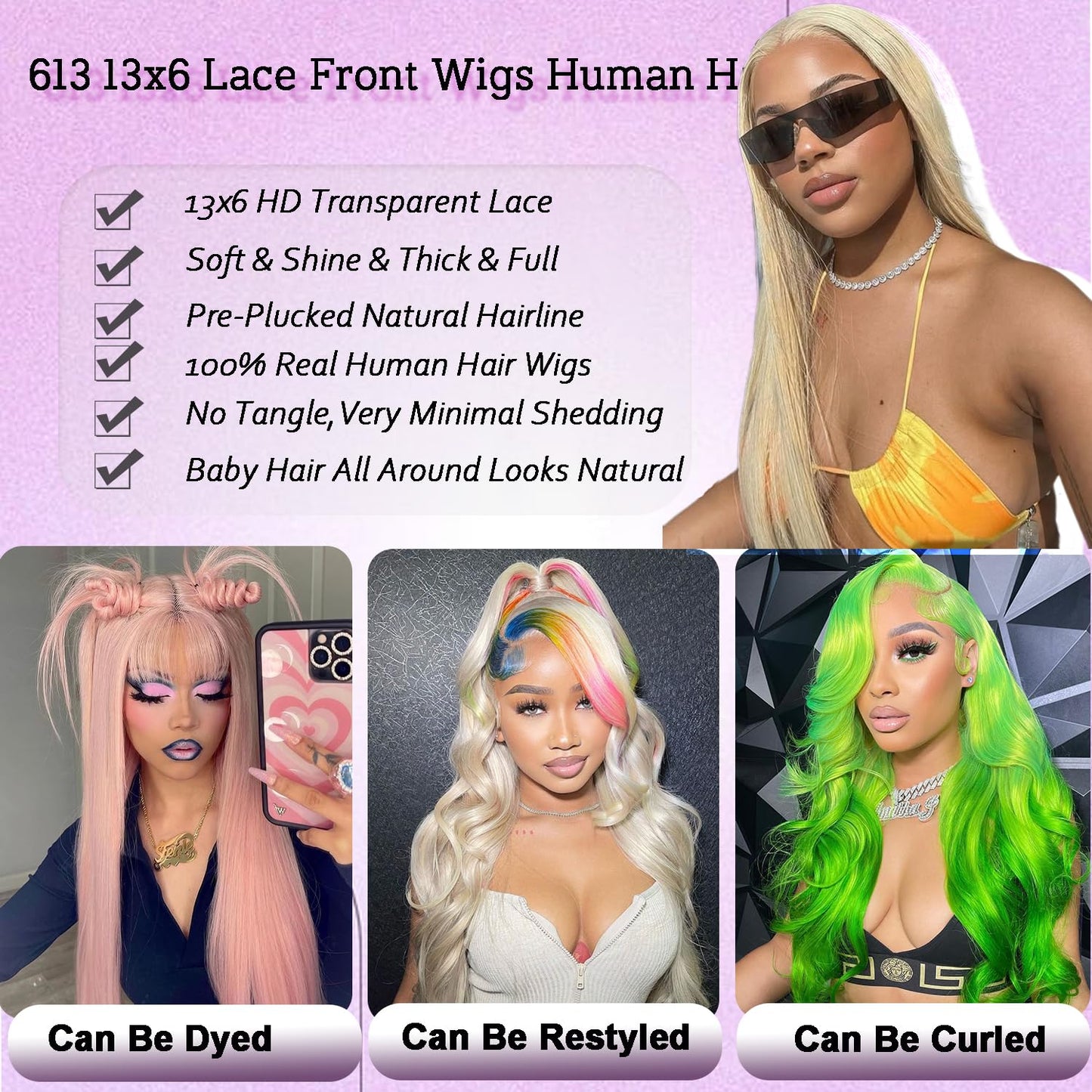 32 Inch 613 13x6 Lace Front Wigs Human Hair Straight Blonde Wig 180% Density 613 Lace Front Wig Human Hair for Women, Pre Plucked, Minimal Shedding, Soft Texture, Natural Look for Daily Wear