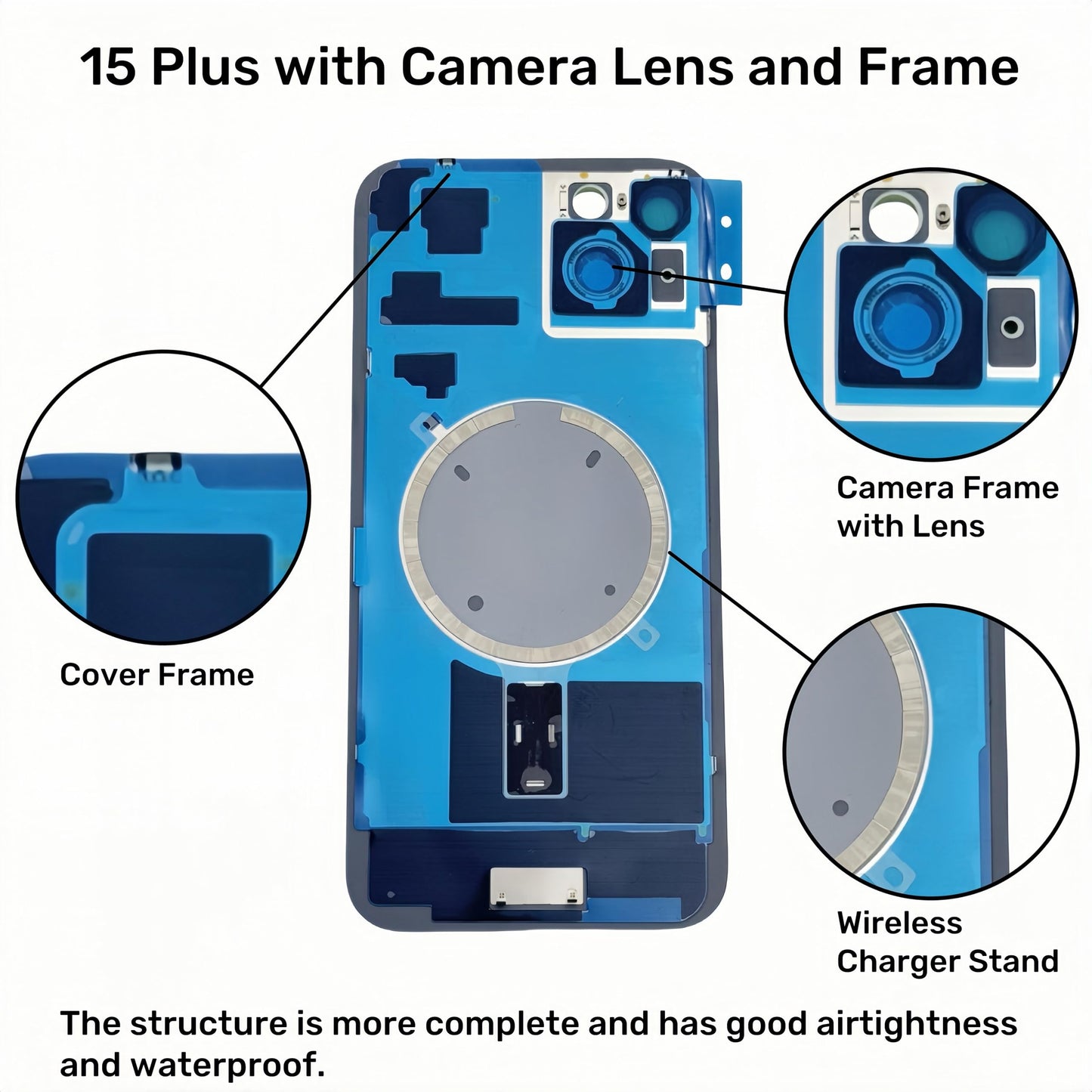 15 Plus Back Glass Replacement for iPhone 15 Plus Rear Back Cover Glass with Waterproof and Camera Lens+Professional Repair Tool Kit (Black)
