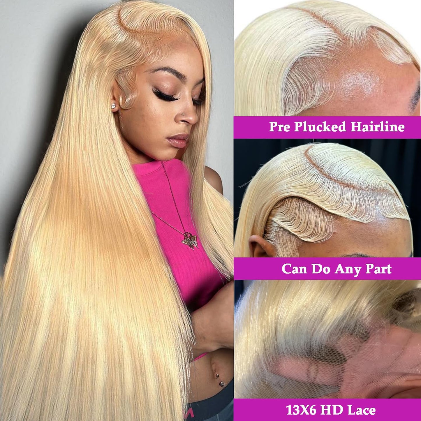32 Inch 613 13x6 Lace Front Wigs Human Hair Straight Blonde Wig 180% Density 613 Lace Front Wig Human Hair for Women, Pre Plucked, Minimal Shedding, Soft Texture, Natural Look for Daily Wear