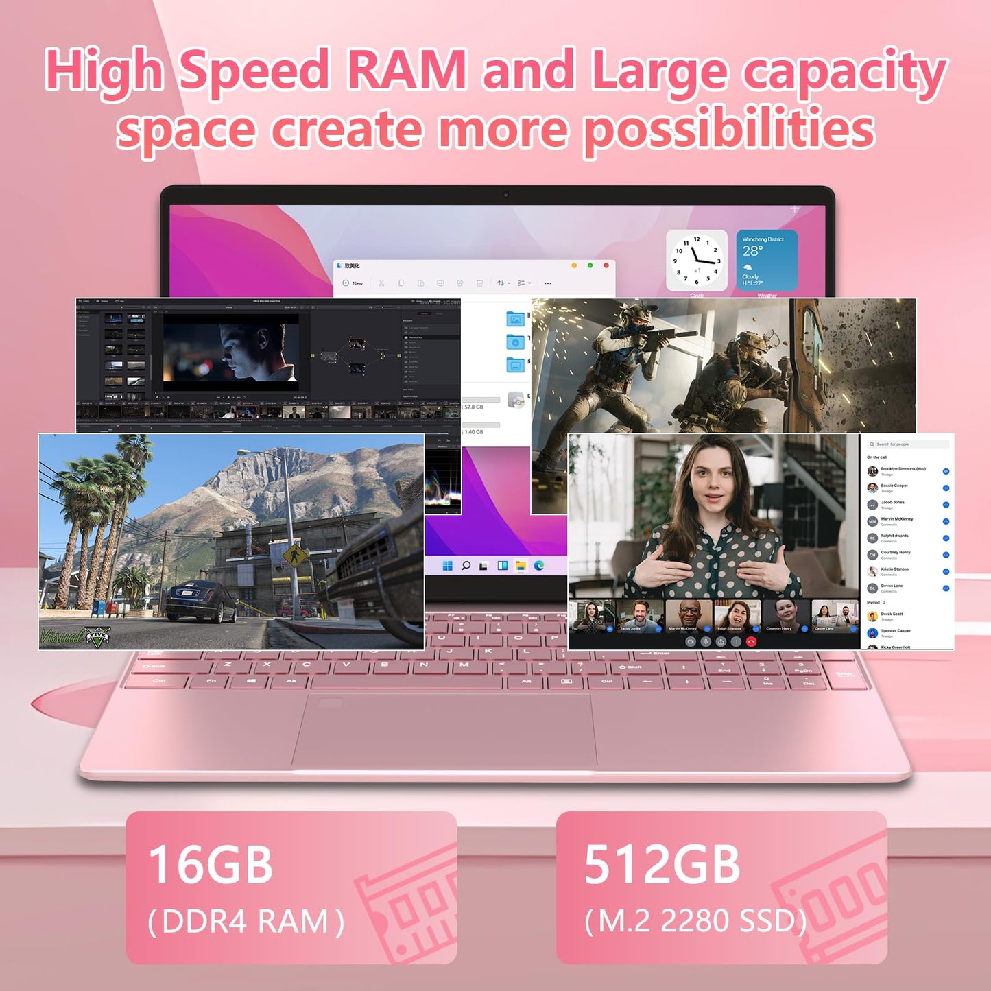 15.6" Student Laptop with Backlit Keyboard|16GB RAM 512GB SSD Laptop Computer|1920×1080 FHD Eye Protection Display|Fingerprint|38Wh Large Battery|180°Open Angle|WiFi|Webcam|BT 4.2|HDMI