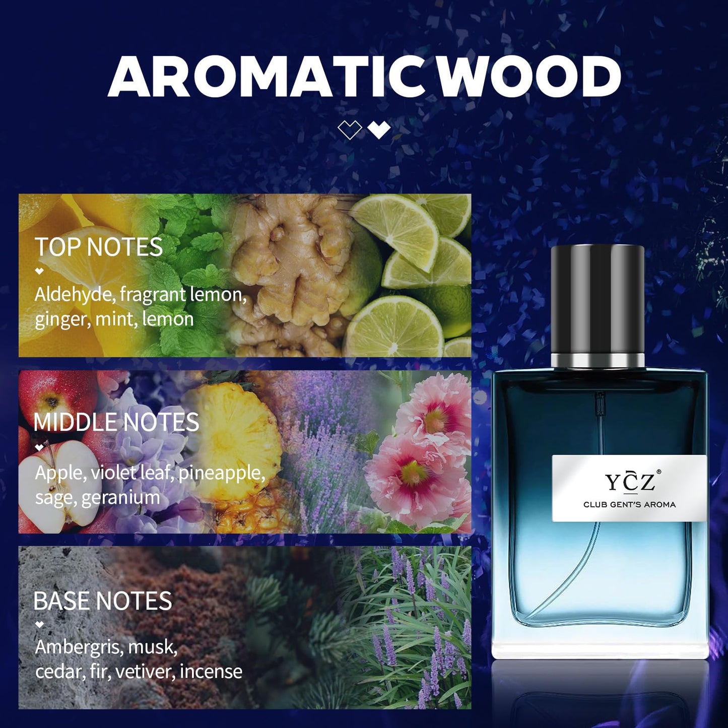 Ycz CLUB GENT'S AROMA, 1.7oz(50ml), Man Perfume, Nightclub Essential Fragrance, Long Lasting Cologne for Men with Aromatic Woody Notes of Aldehyde, Ginger, Mint, and Lemon