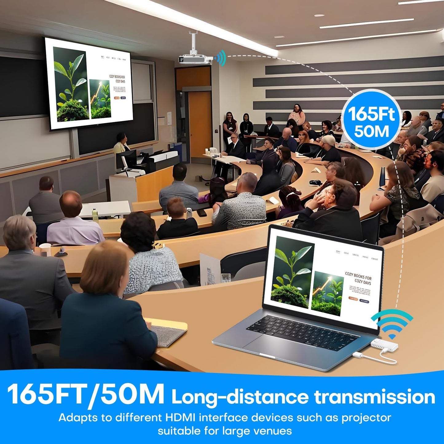Wireless HDMI for Streaming,Transmitter and Receiver Kit, Built-in Antenna Low-Latency Transmission of 1080P HD Video Streams, 2.4/5.8GHz Dual-Band, Auto Pairing for PC/Laptop/TV/Monitor/Projector
