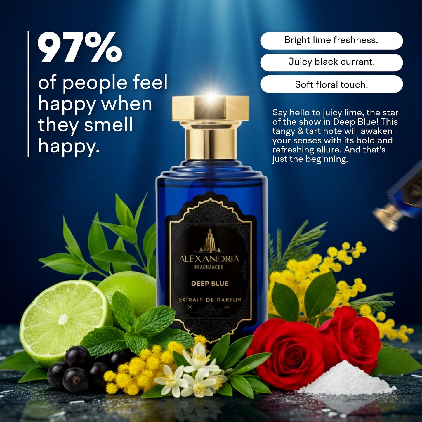 Alexandria Fragrances Deep Blue Perfume - Long Lasting Eau de Parfum for Men and Women - Fresh Citrus Parfum with Mint, Black Currant, Neroli and Musk - Luxury Men’s Cologne for Every Occasion - 10ml