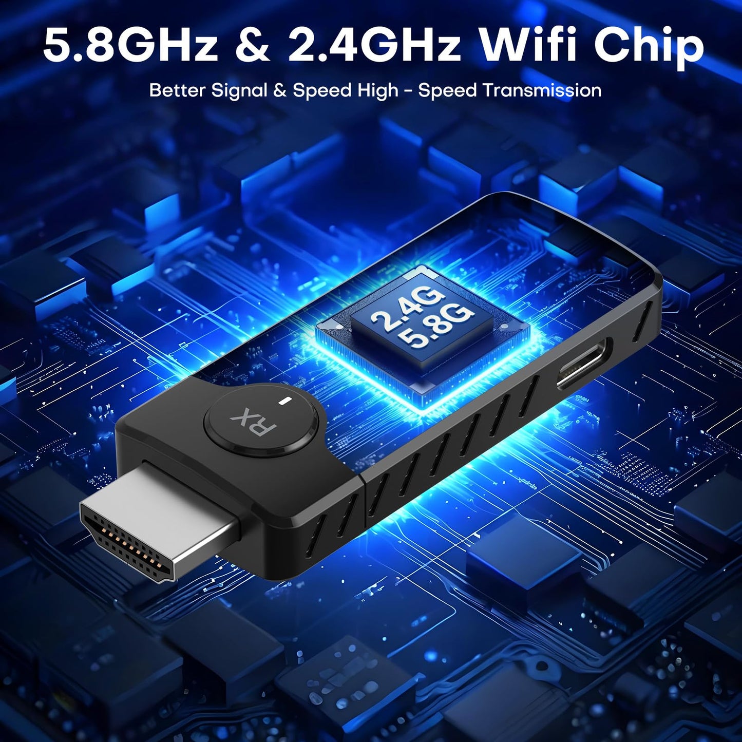 Wireless HDMI for Streaming,Transmitter and Receiver Kit, Built-in Antenna Low-Latency Transmission of 1080P HD Video Streams, 2.4/5.8GHz Dual-Band, Auto Pairing for PC/Laptop/TV/Monitor/Projector