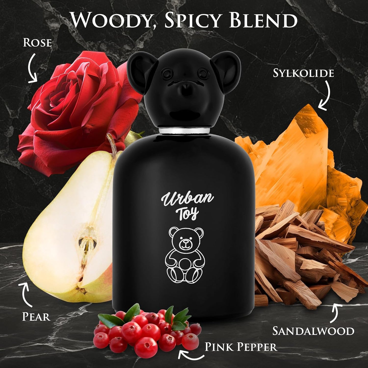 Urban Toy Eau De Parfum for Men 3.4 fl Oz - Top Notes of Italian Bergamot, Green Pear, Elemi, Pink Pepper & Indonesian Nutmeg - Base Accords of Haitian, Cashmeran, Sandalwood & Amber - 100ml Bottle