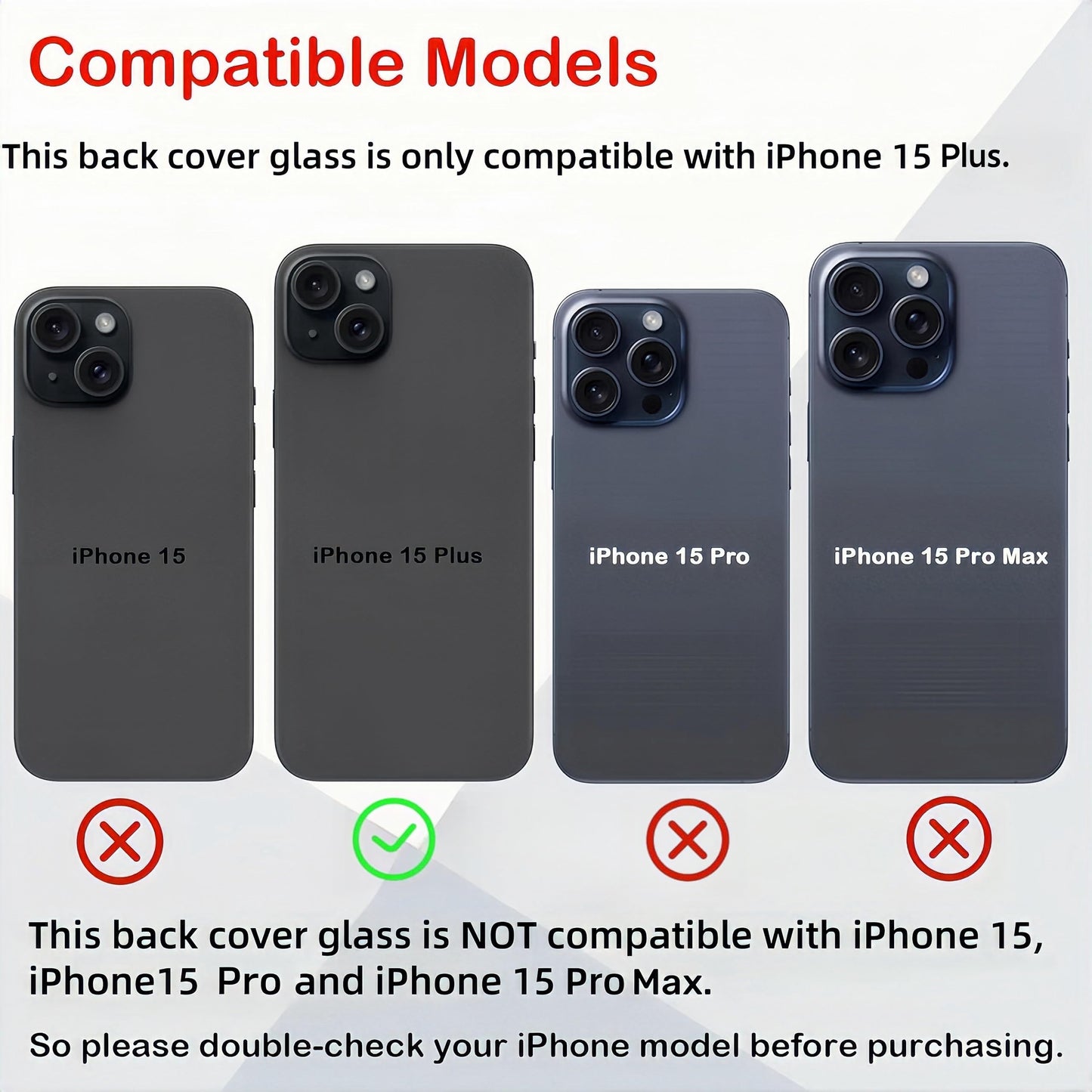 15 Plus Back Glass Replacement for iPhone 15 Plus Rear Back Cover Glass with Waterproof and Camera Lens+Professional Repair Tool Kit (Black)