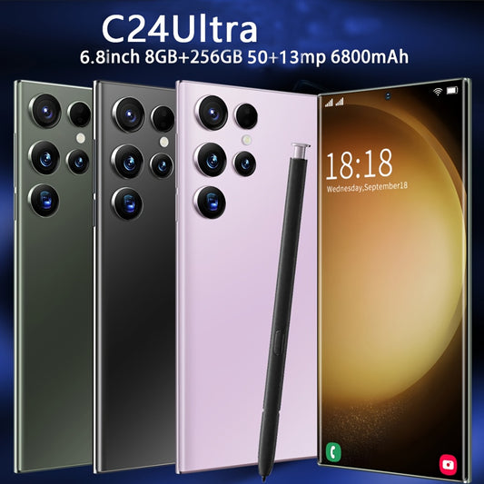 8GB+256GB Ultra C24 5G Android Smartphone - Experience Stunning 6.8" Display, Capture Life with 50MP+13MP Camera, Enjoy Long-Lasting 6800mAh Battery, Dual SIM Convenience, Built-in Stylus Pen, Advanced Face ID, Unlocked for G