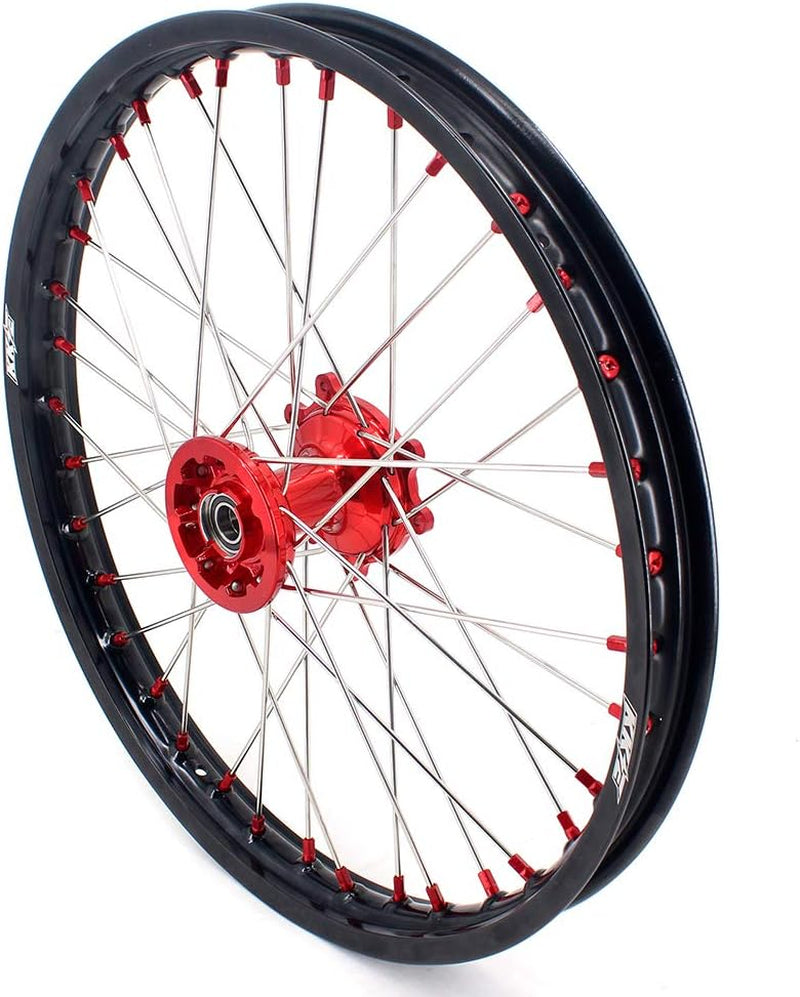 1.6 * 21"/2.15 * 19'' MX Cast Wheels Rims Set Compatible with HONDA CRF250R 2004-2013 CRF450R 2002-2012 Red Nipple